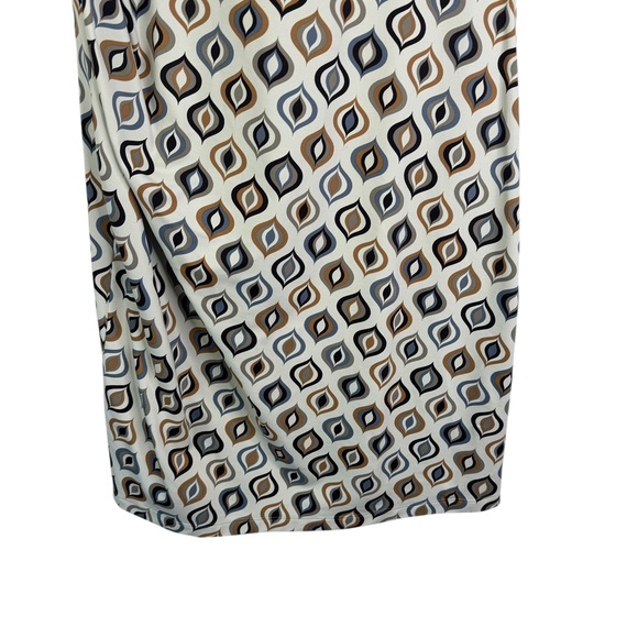 J. McLaughlin Catalina Cloth Retro Mod Knee Length Dress Brown Cream V-Neck Med - Picture 3 of 15